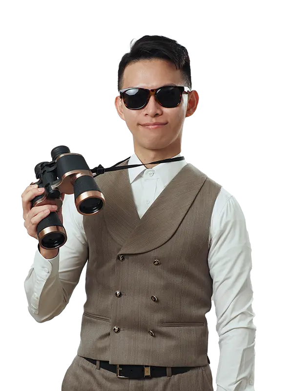 Investigator holding binoculars